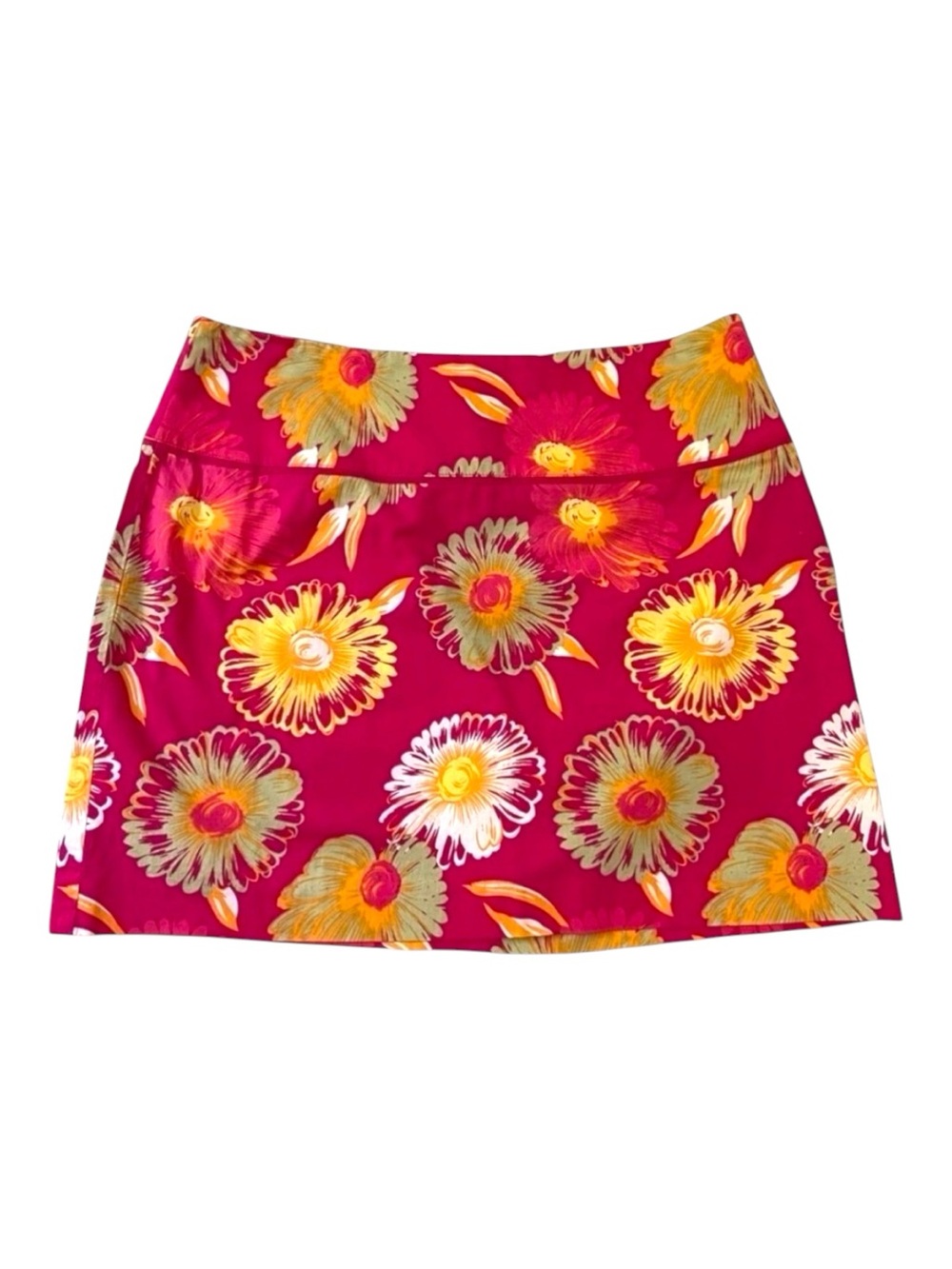 H&m floral mini skirt 97% cotton 3% spandex pink yellow green white floral size8